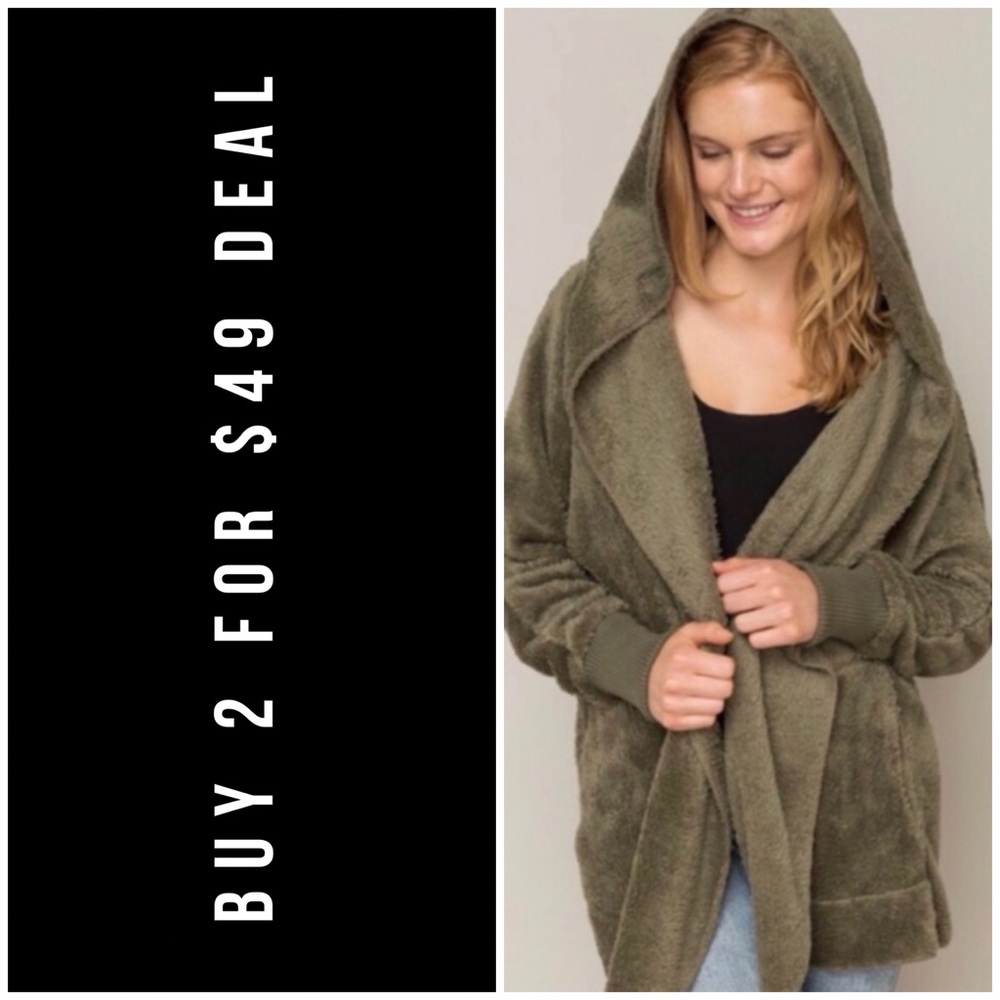 ❄️LAST3️⃣//OLIVE BLANKET CARDIGAN FLEECE HOODIE